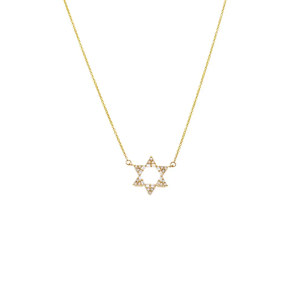 Diamond Open Star Of David Necklace 14K