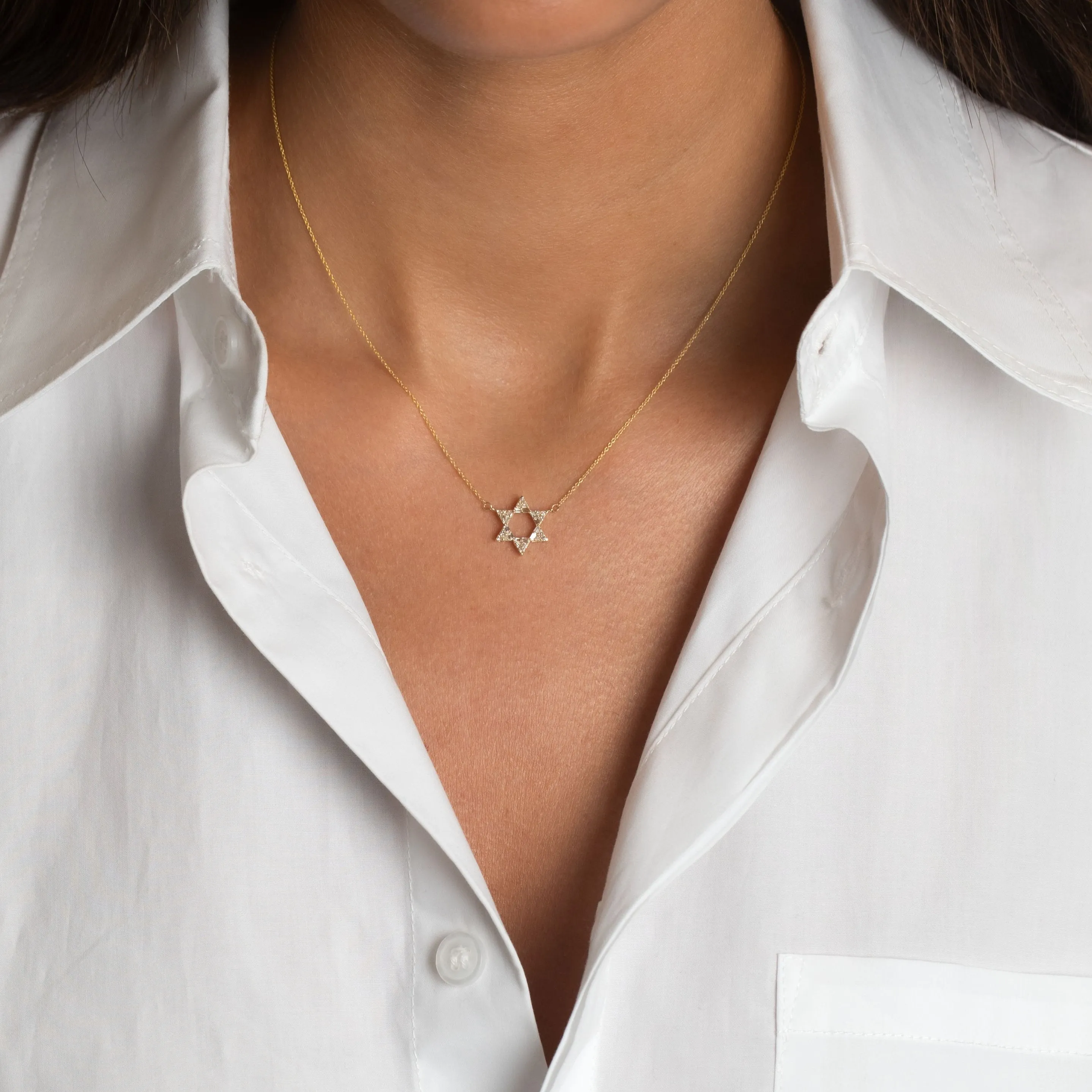 Diamond Open Star Of David Necklace 14K