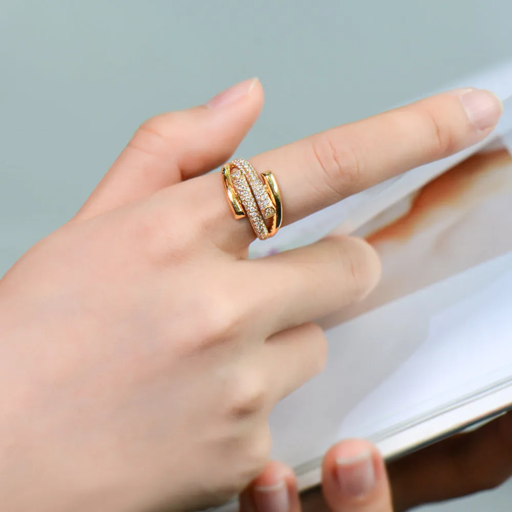 Diamond Pave Split Shank Cross Ring