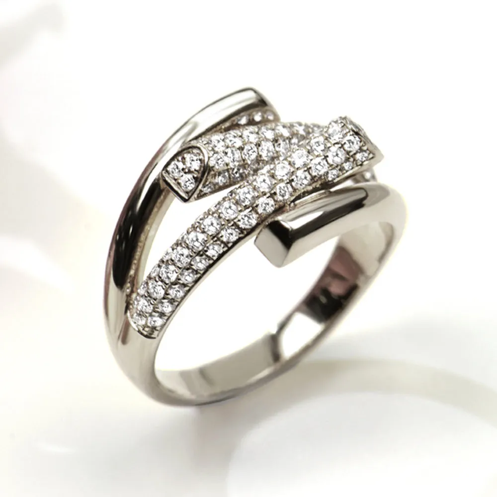 Diamond Pave Split Shank Cross Ring