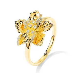Diamond Realistic Blooming Flower Ring