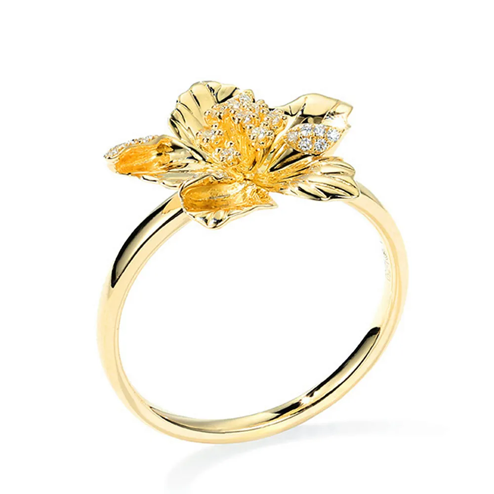 Diamond Realistic Blooming Flower Ring