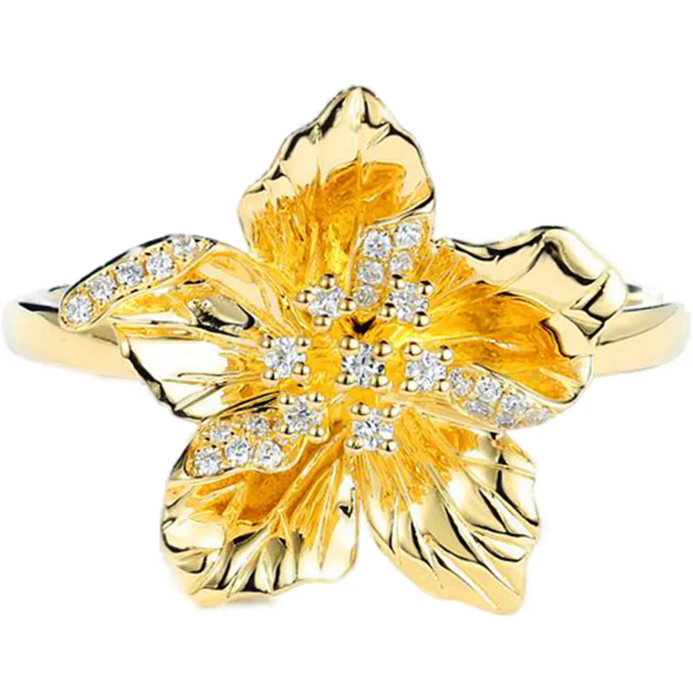 Diamond Realistic Blooming Flower Ring