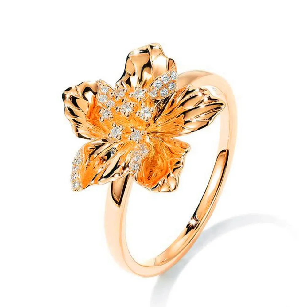 Diamond Realistic Blooming Flower Ring