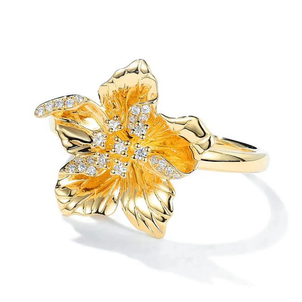 Diamond Realistic Blooming Flower Ring