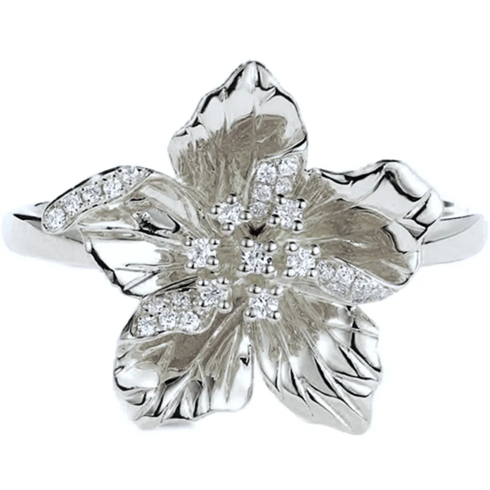 Diamond Realistic Blooming Flower Ring