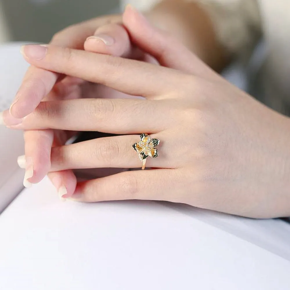 Diamond Realistic Blooming Flower Ring