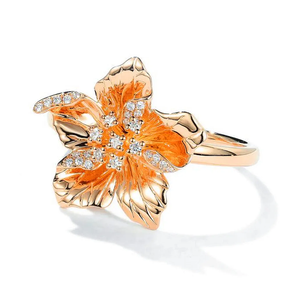 Diamond Realistic Blooming Flower Ring