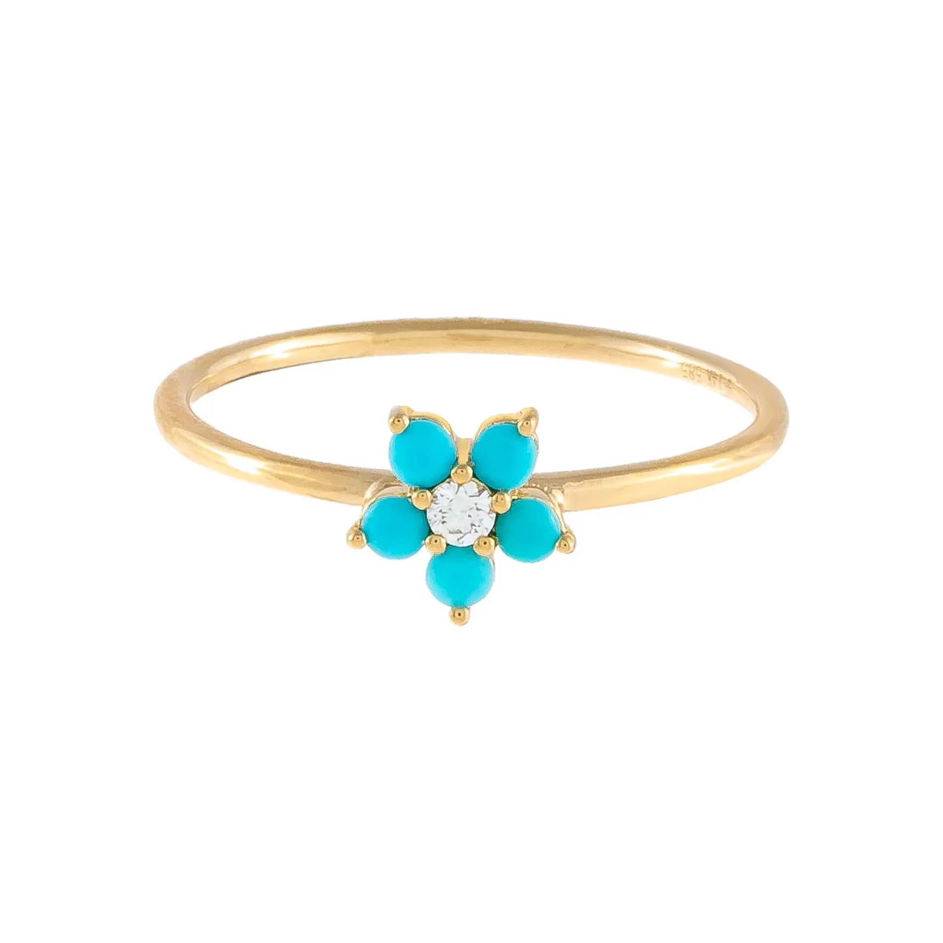 Diamond Turquoise Flower Ring 14K