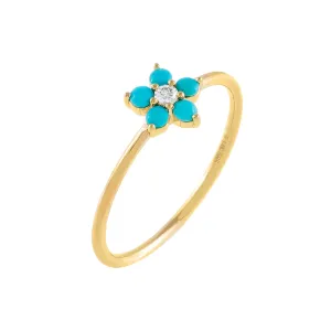 Diamond Turquoise Flower Ring 14K