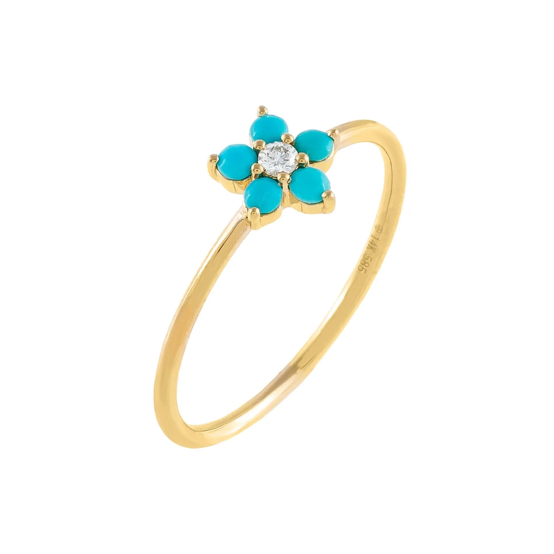 Diamond Turquoise Flower Ring 14K