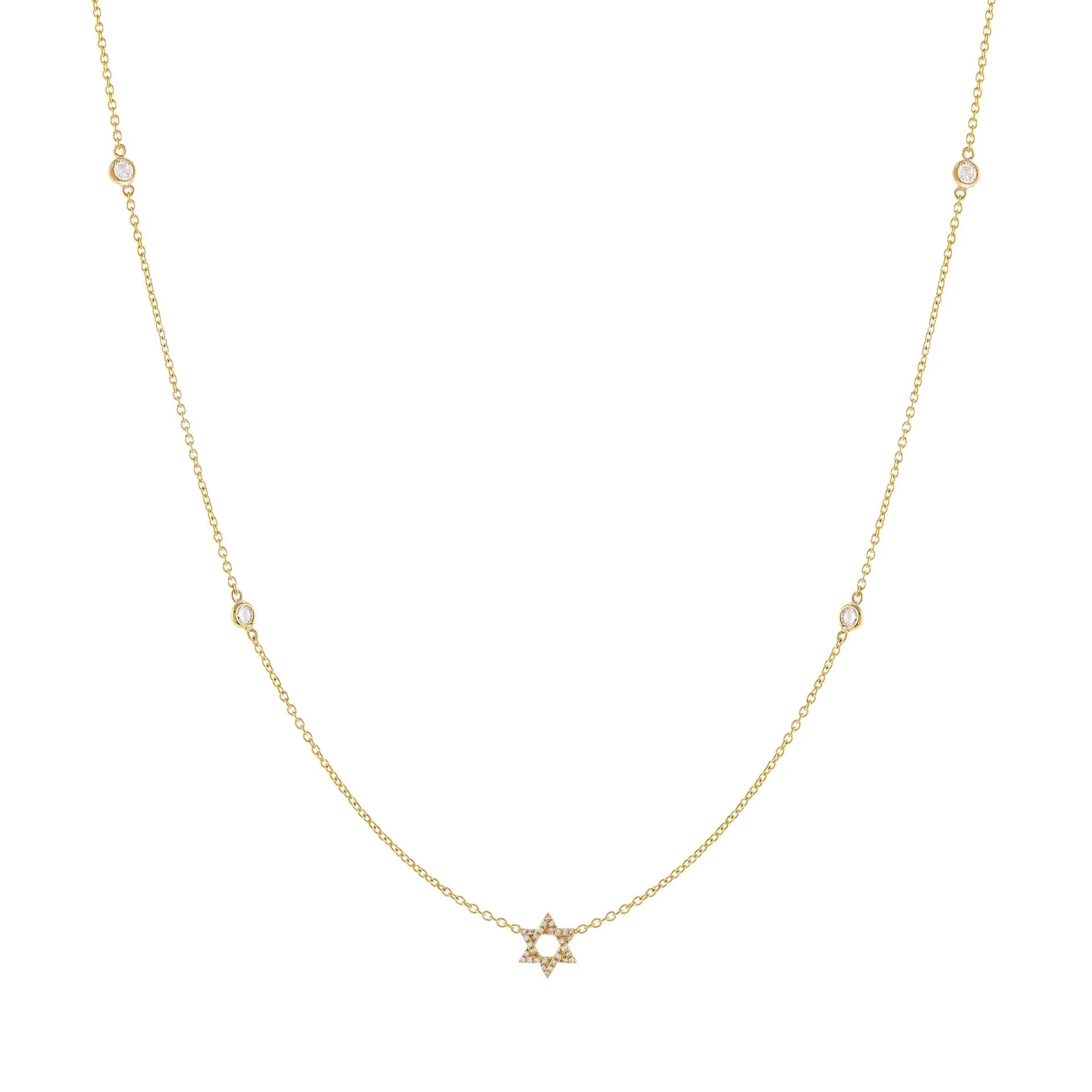 Diamond X Bezel Star of David Necklace 14K