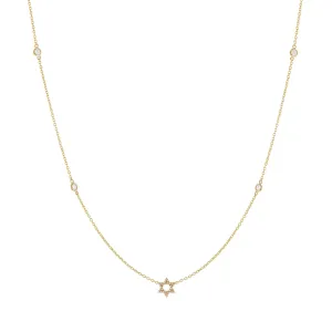 Diamond X Bezel Star of David Necklace 14K