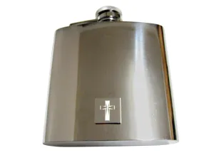 Etched Silver Toned Religious Cross 6 Oz. Stainless Steel Flask