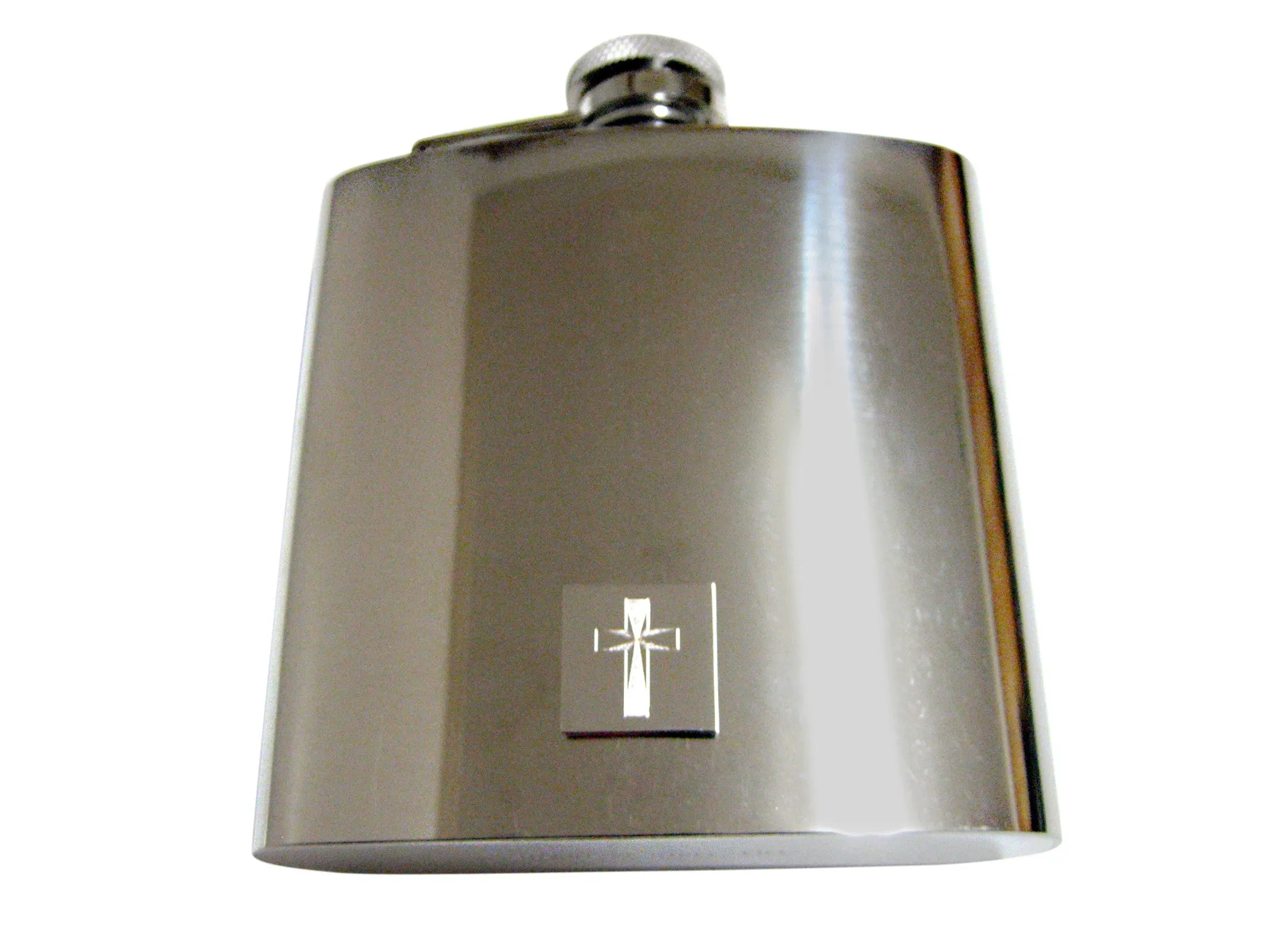 Etched Silver Toned Religious Cross 6 Oz. Stainless Steel Flask