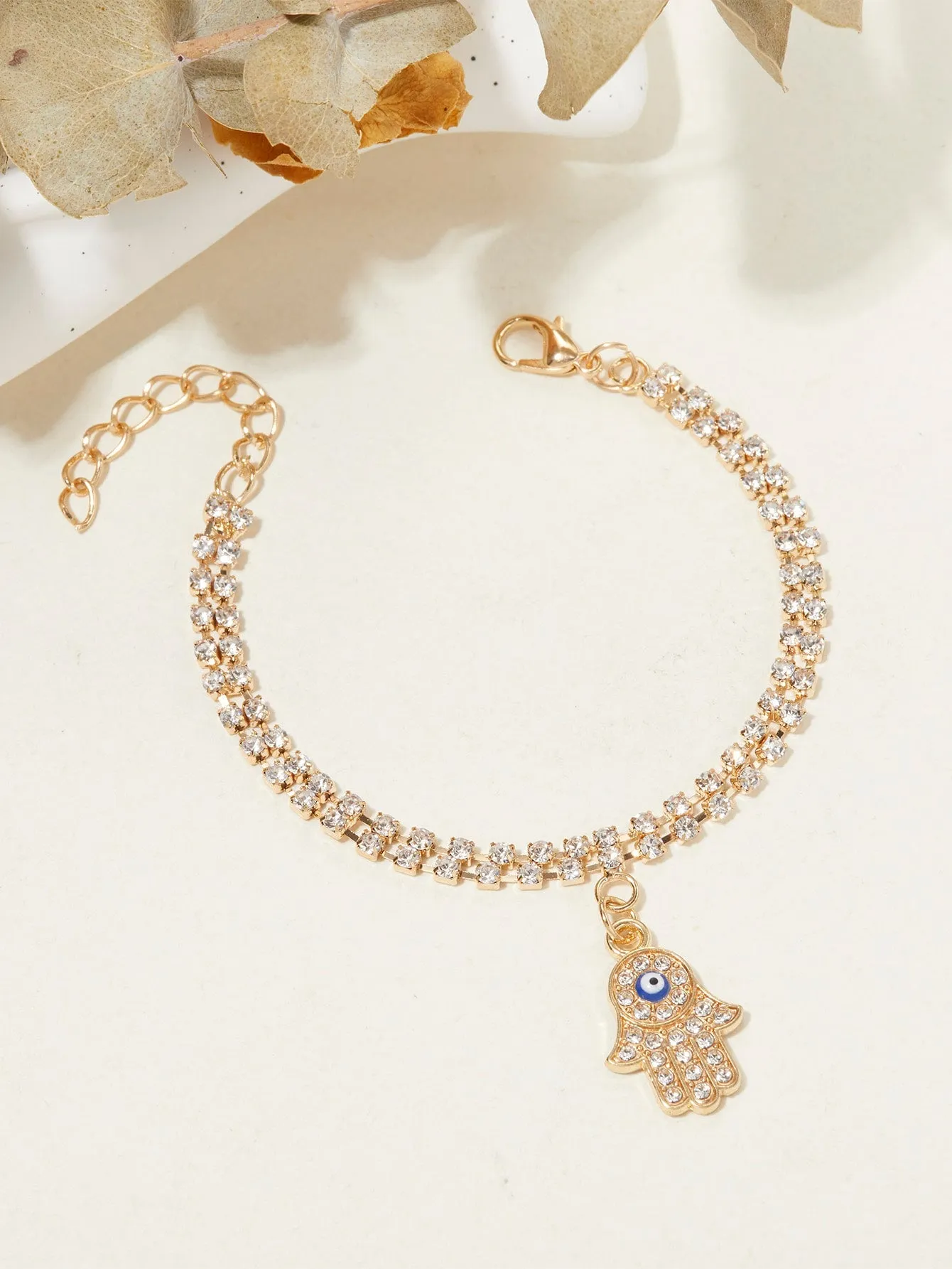 Evil Eye Decor Rhinestone Hand Charm Bracelet- 𝘚𝘚²³ - Gold - FD ⚡