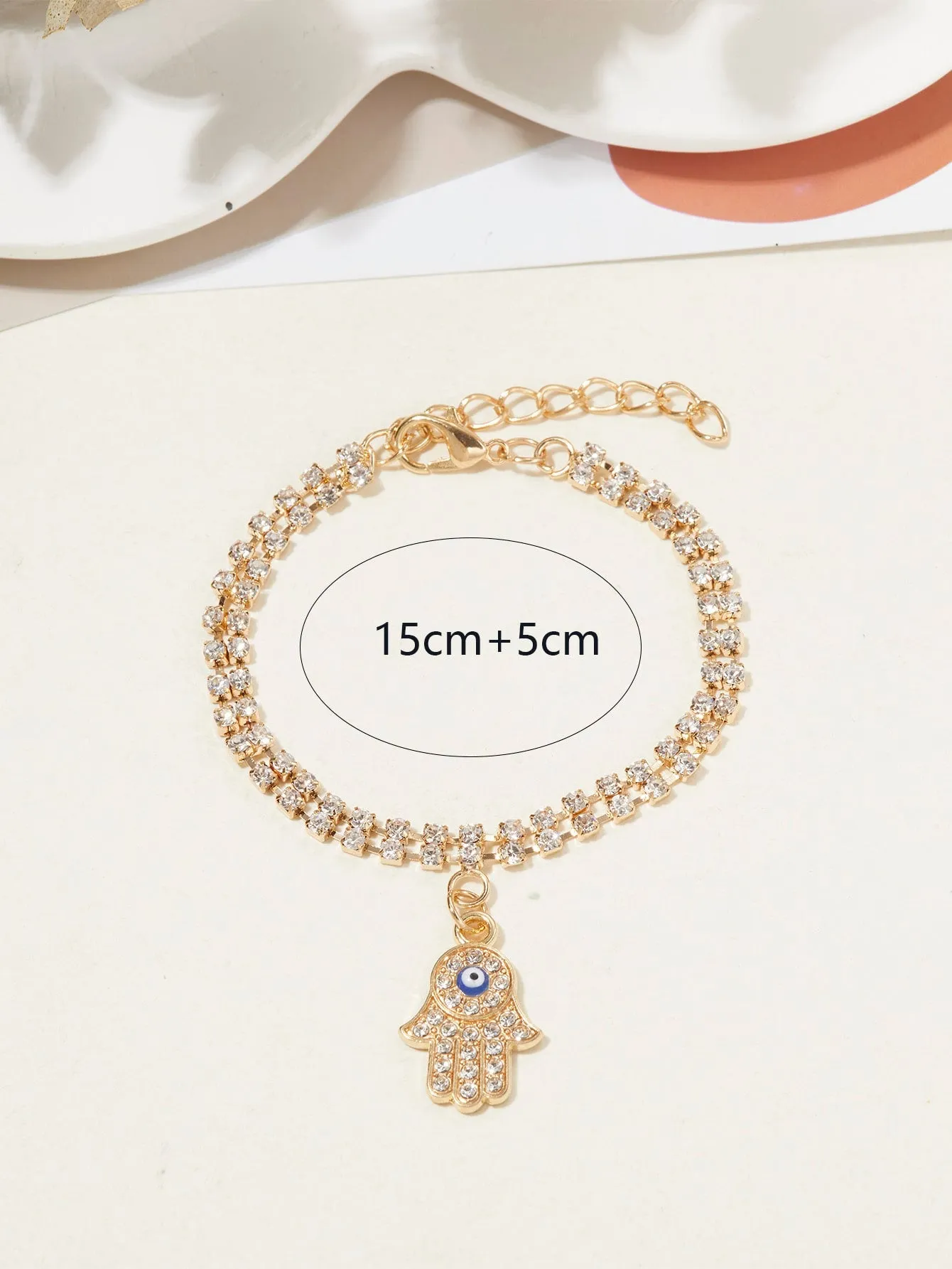 Evil Eye Decor Rhinestone Hand Charm Bracelet- 𝘚𝘚²³ - Gold - FD ⚡
