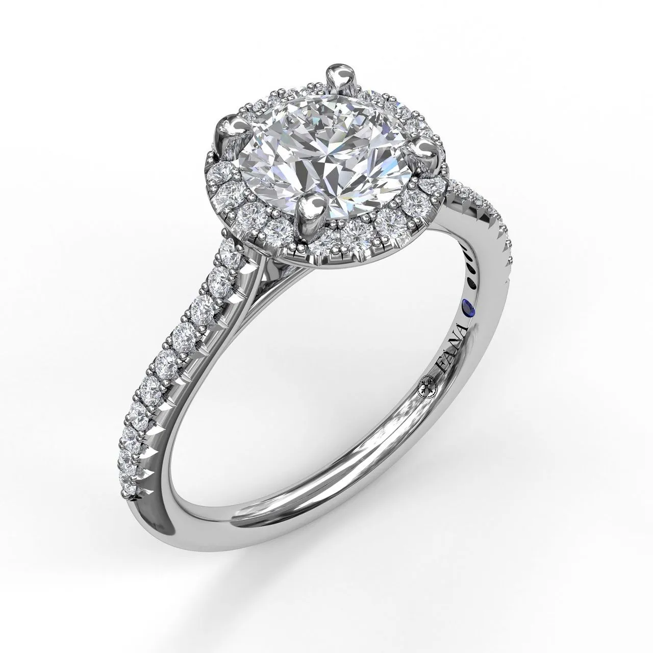 Fana Delicate Round Halo And Pave Band Engagement Ring