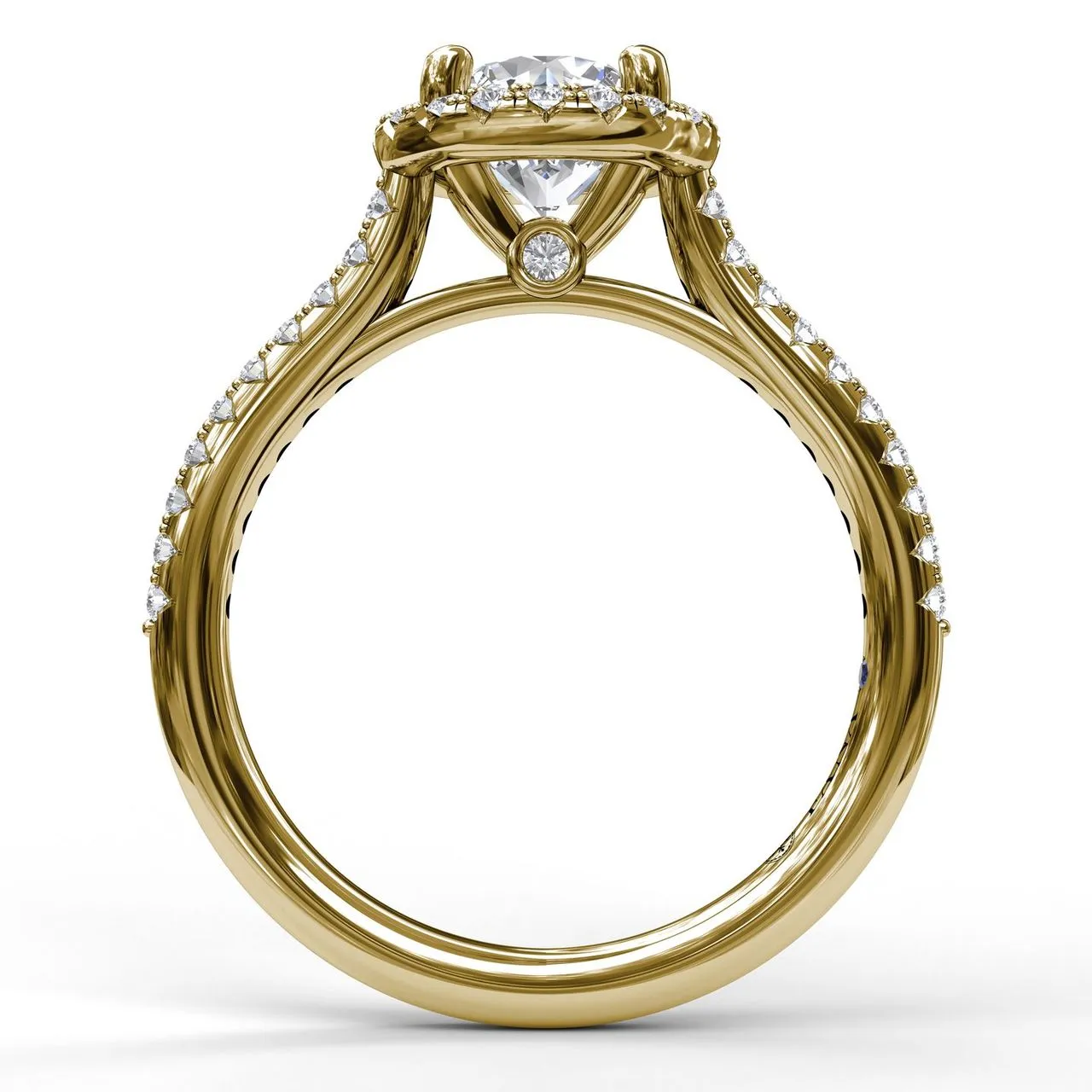 Fana Delicate Round Halo And Pave Band Engagement Ring