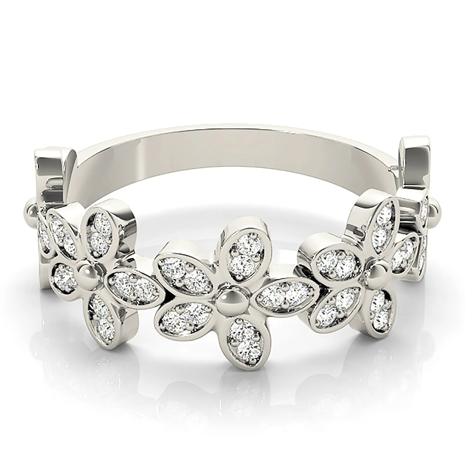 Flower Design Round Diamond Anniversary Ring