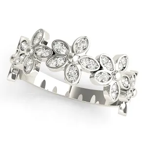 Flower Design Round Diamond Anniversary Ring