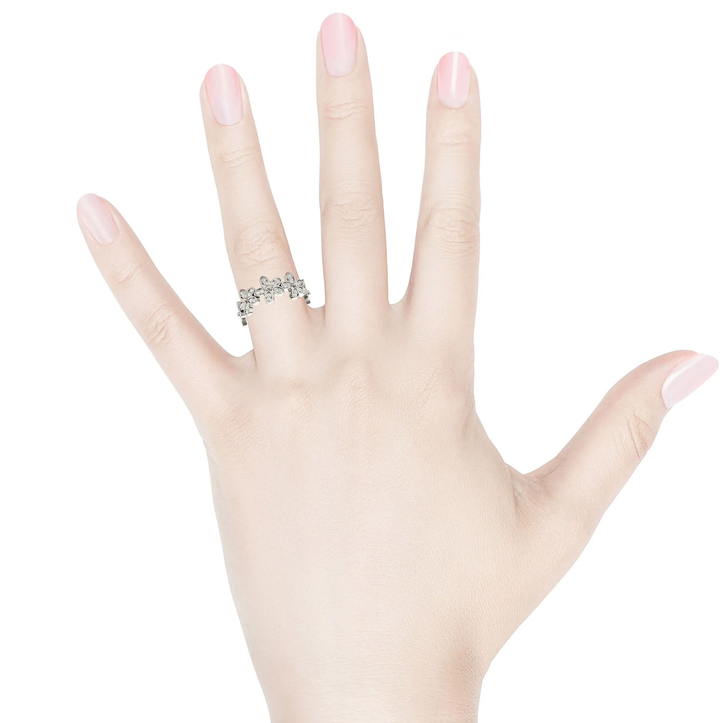 Flower Design Round Diamond Anniversary Ring
