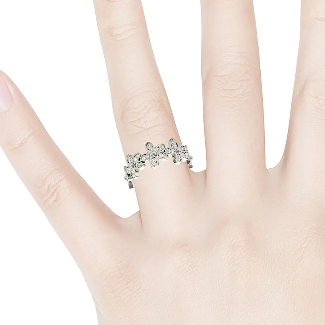 Flower Design Round Diamond Anniversary Ring
