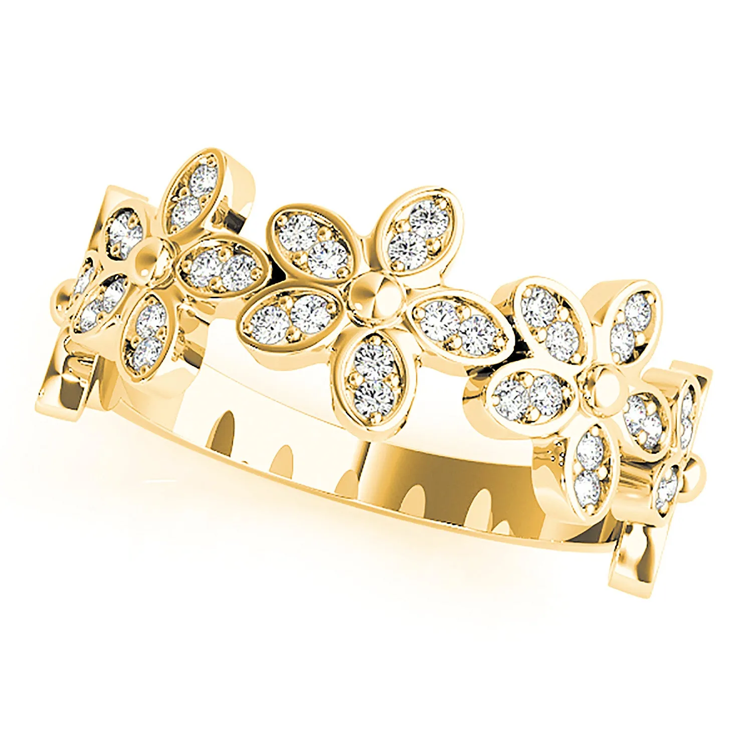Flower Design Round Diamond Anniversary Ring