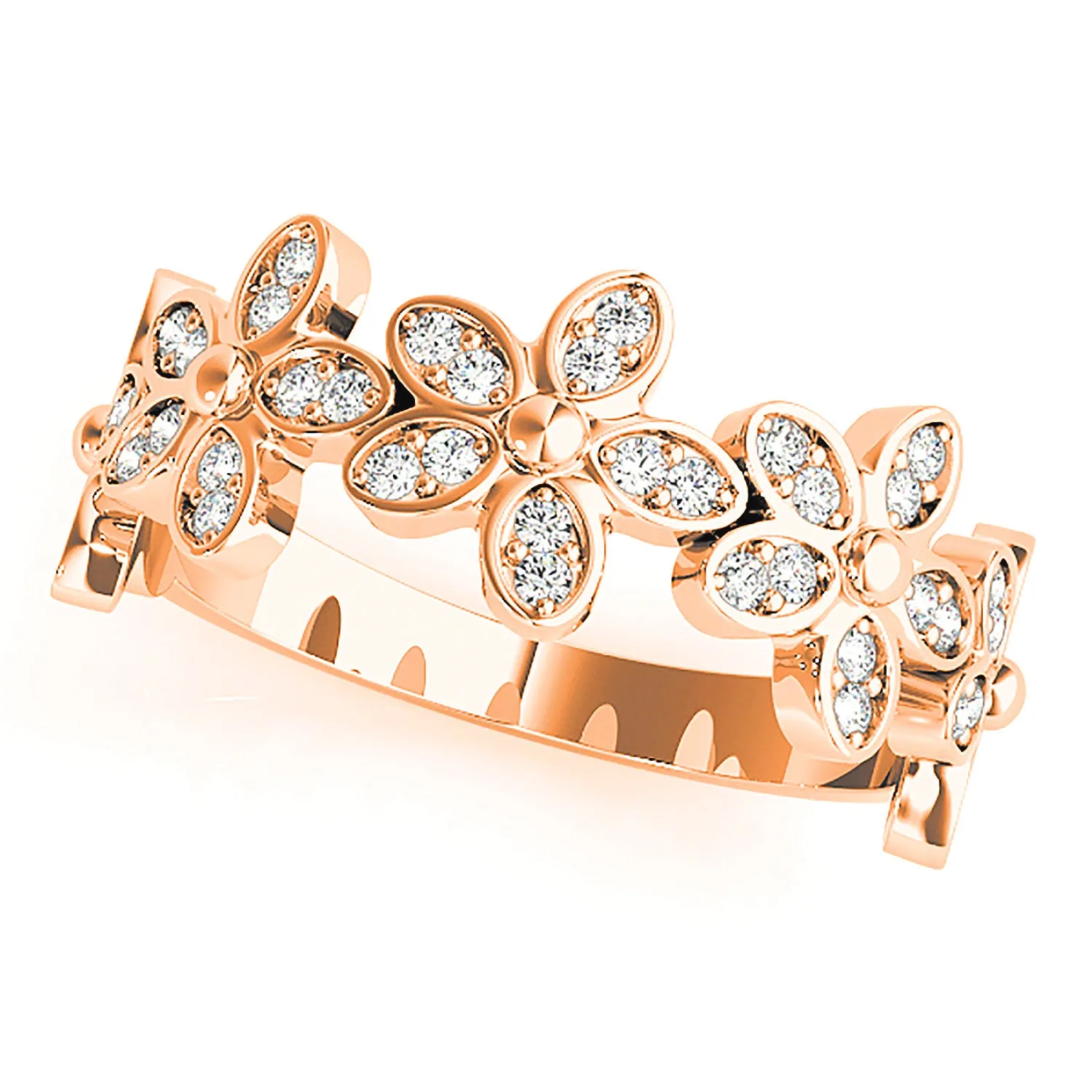 Flower Design Round Diamond Anniversary Ring