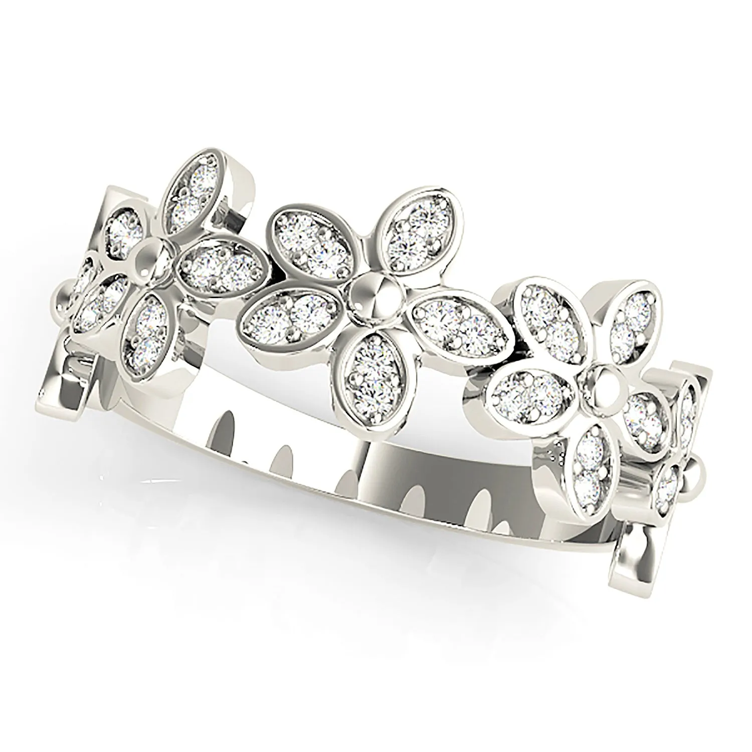 Flower Design Round Diamond Anniversary Ring