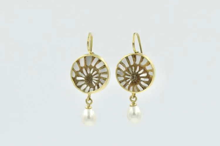 Fossilized Ammonites with Mother of Pearl Inlay Earrings