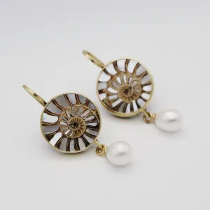 Fossilized Ammonites with Mother of Pearl Inlay Earrings