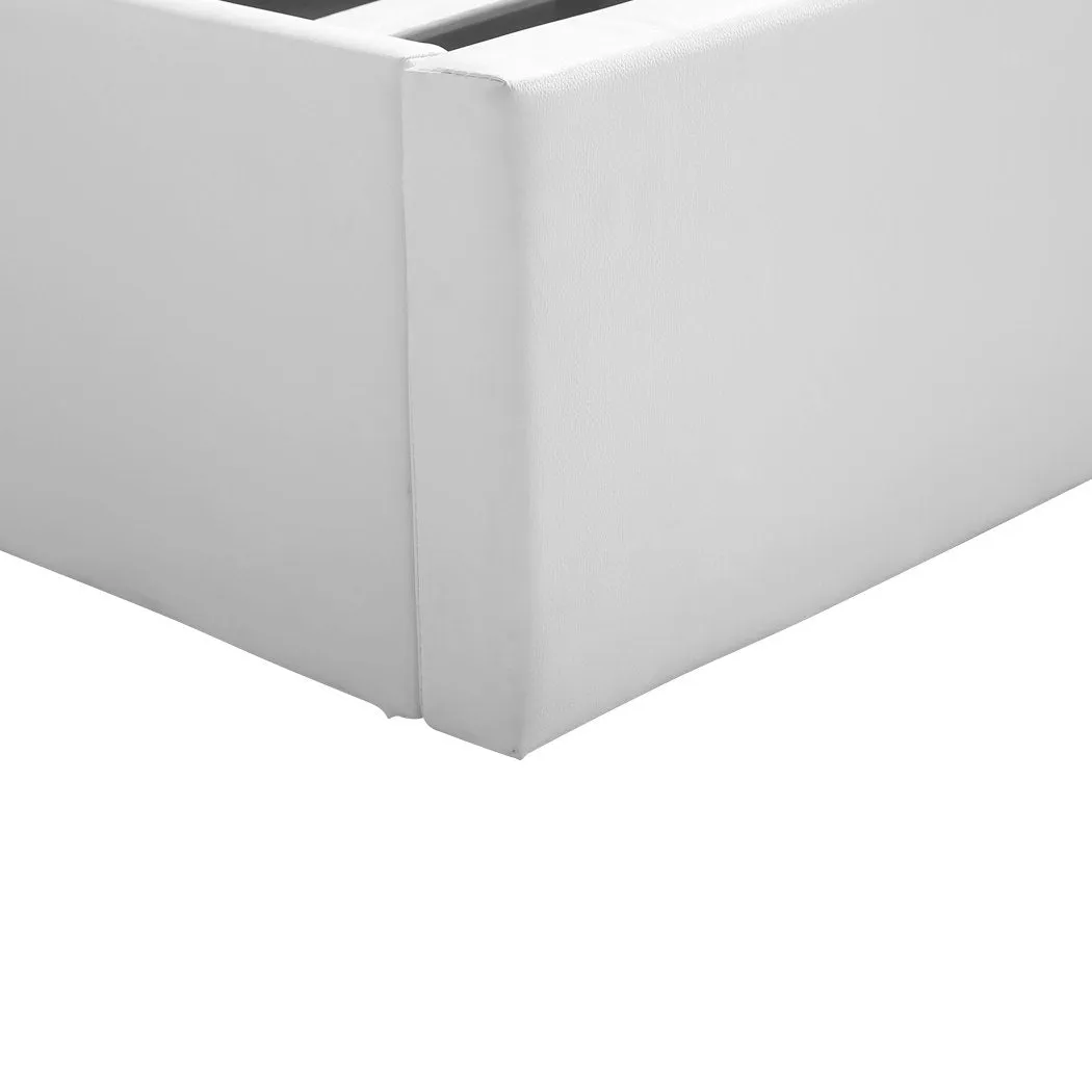 Gas Lift Bed Frame Leather Base Mattress Storage King Single Size White