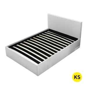Gas Lift Bed Frame Leather Base Mattress Storage King Single Size White