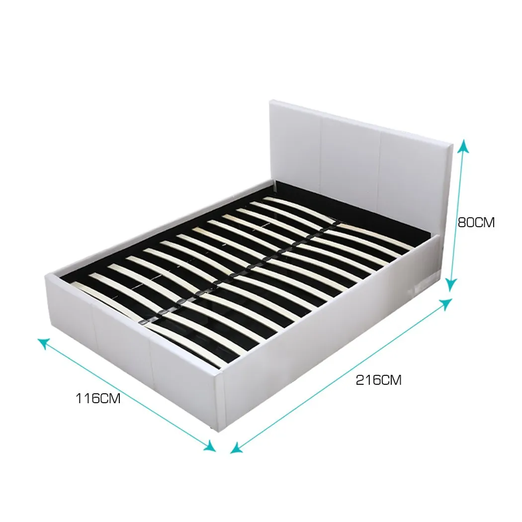 Gas Lift Bed Frame Leather Base Mattress Storage King Single Size White