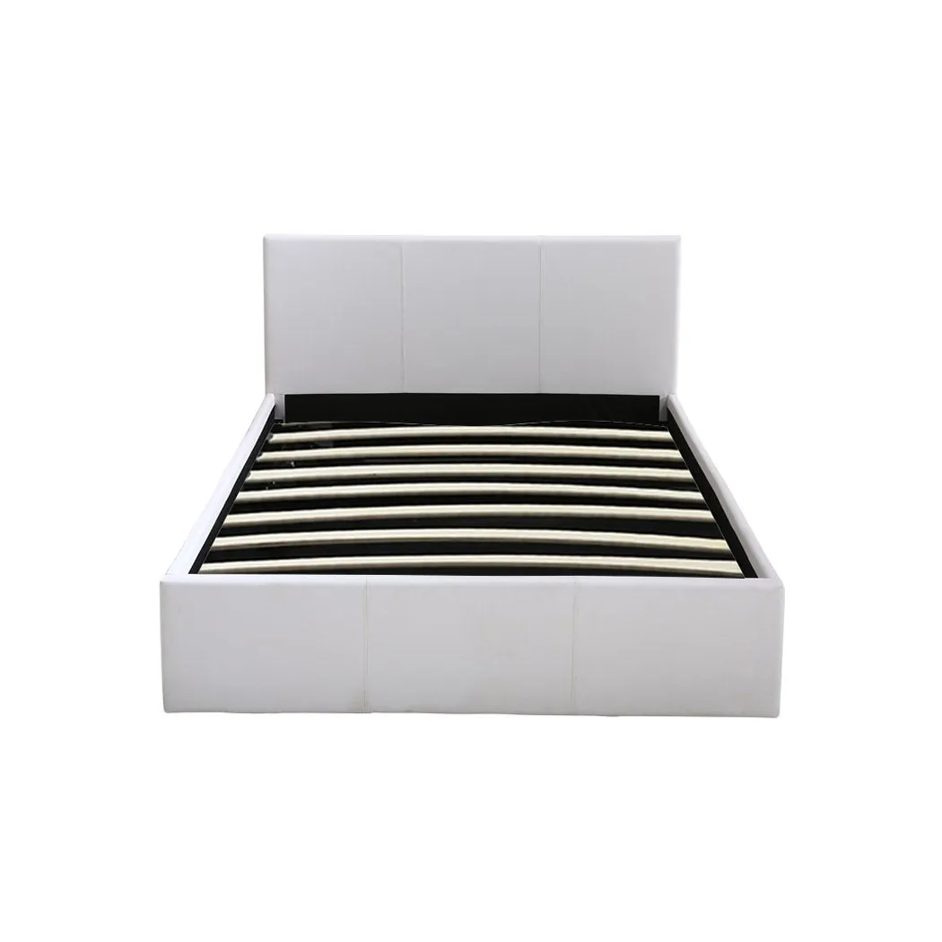 Gas Lift Bed Frame Leather Base Mattress Storage King Single Size White