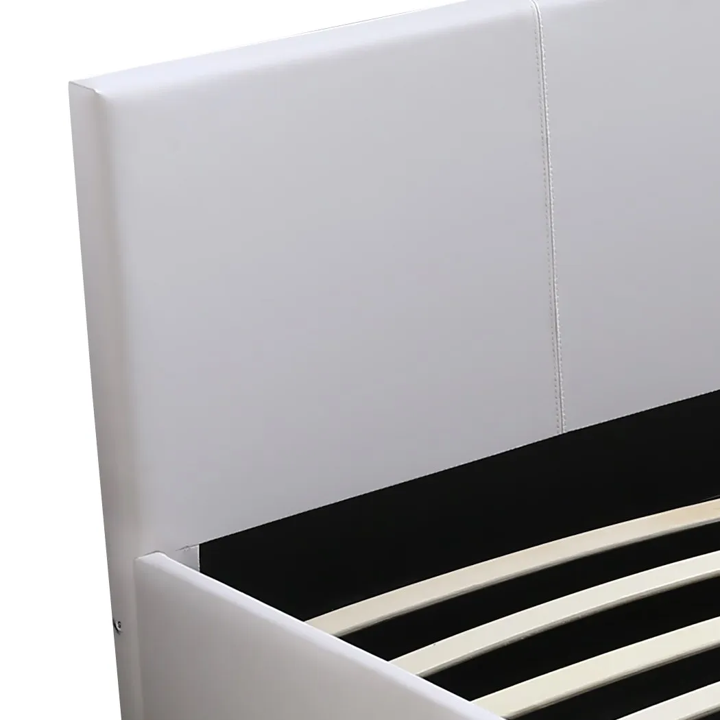 Gas Lift Bed Frame Leather Base Mattress Storage King Single Size White