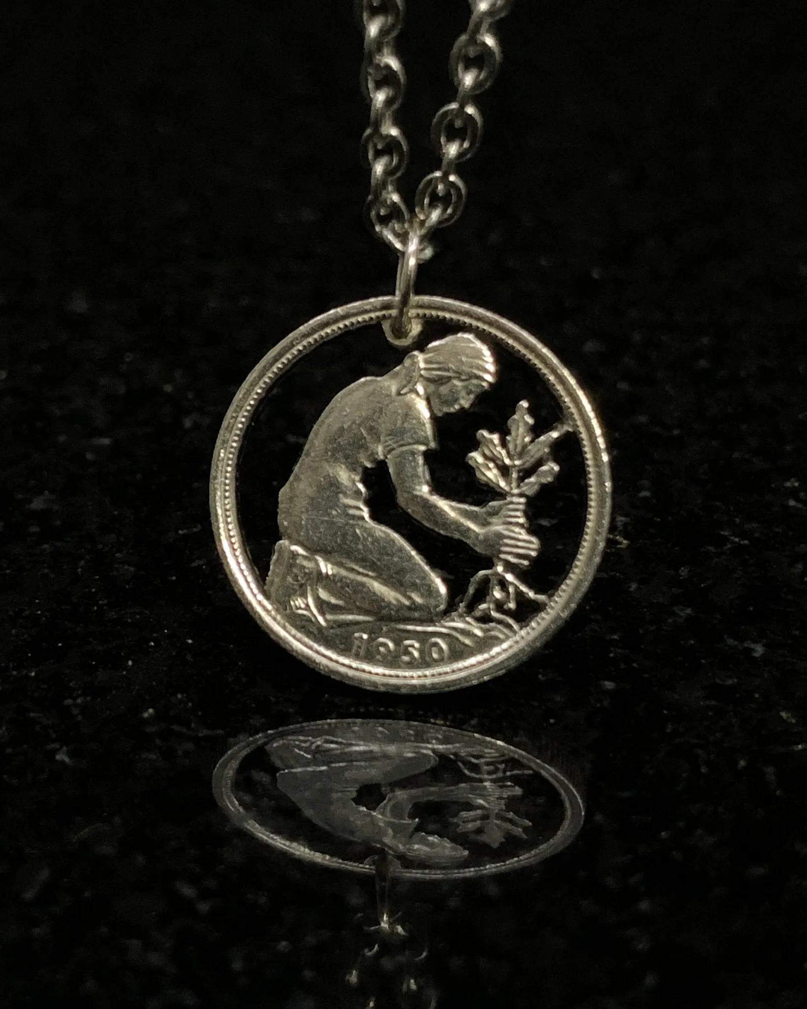 Germany - Cut Coin Pendant with Woman Planting Oak Tree