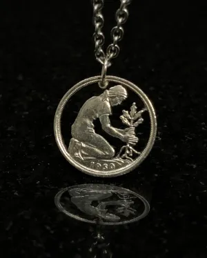 Germany - Cut Coin Pendant with Woman Planting Oak Tree