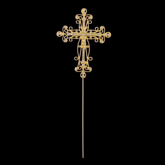 Gold Crystal Cross Cake Topper