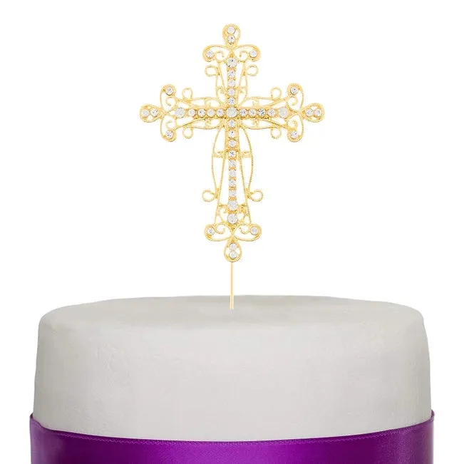 Gold Crystal Cross Cake Topper