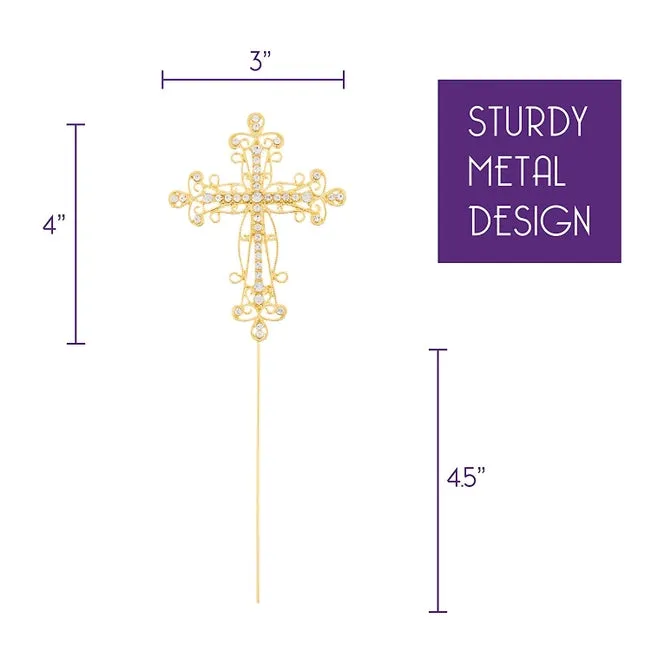 Gold Crystal Cross Cake Topper