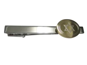 Gold Toned Etched Oval Religious Star of David Tie Clip
