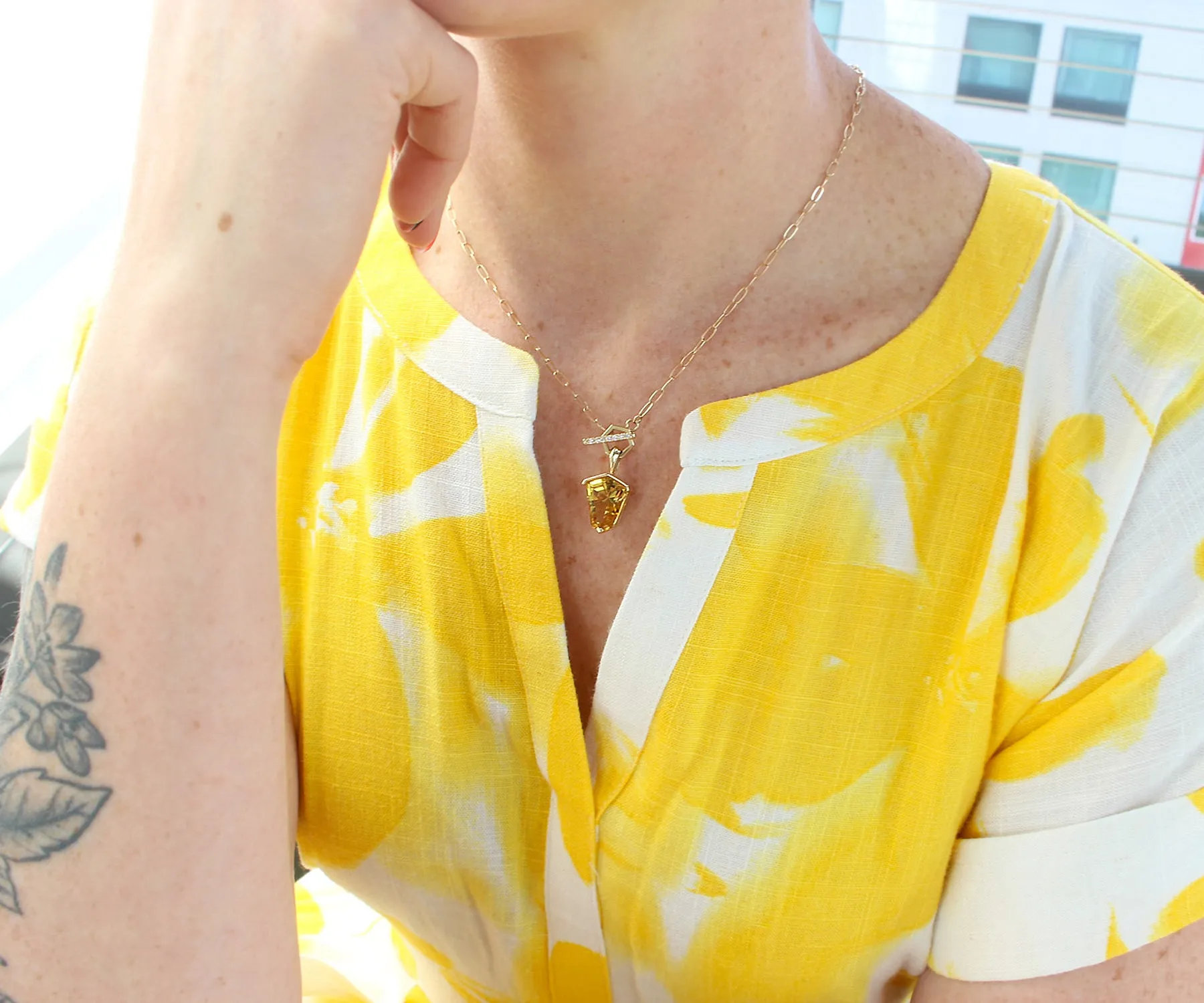Golden Beryl Diamond Toggle Gold Necklace