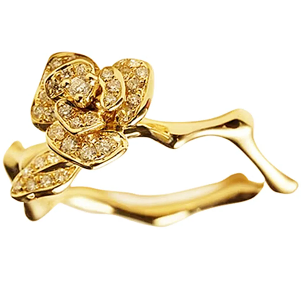 Gorgeous 3D Rose Flower Branch Diamond Ring