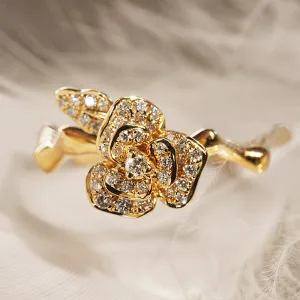 Gorgeous 3D Rose Flower Branch Diamond Ring