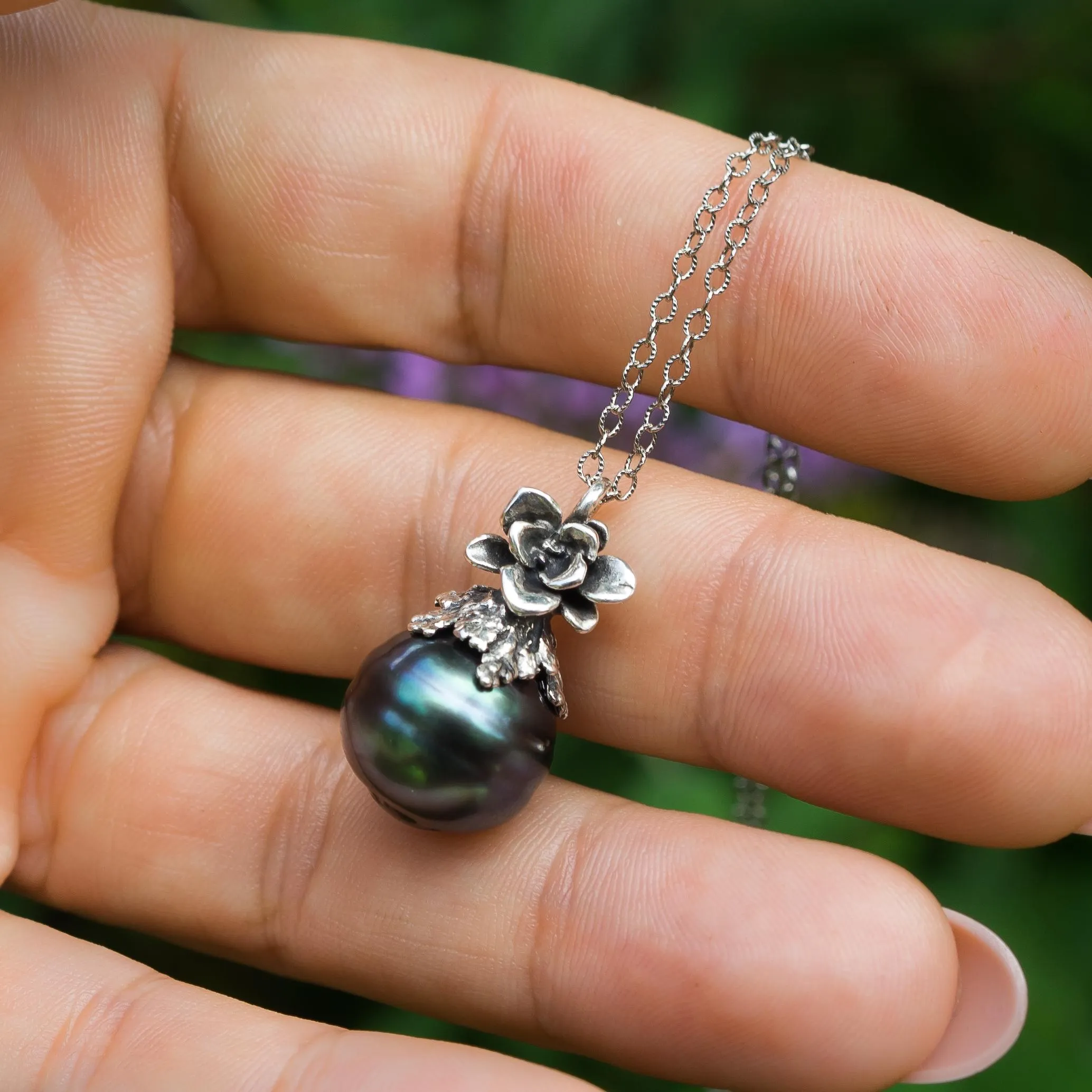 Green Edison Pearl Silver Pendant