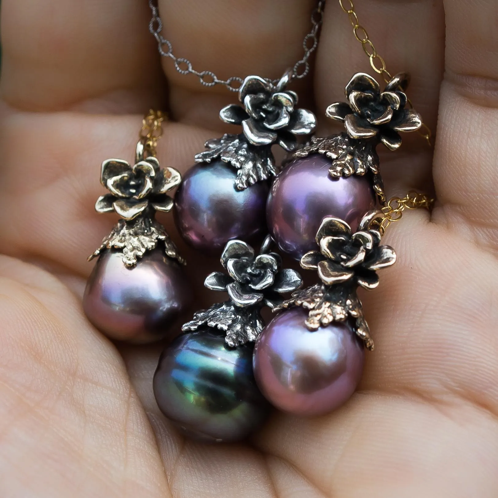 Green Edison Pearl Silver Pendant
