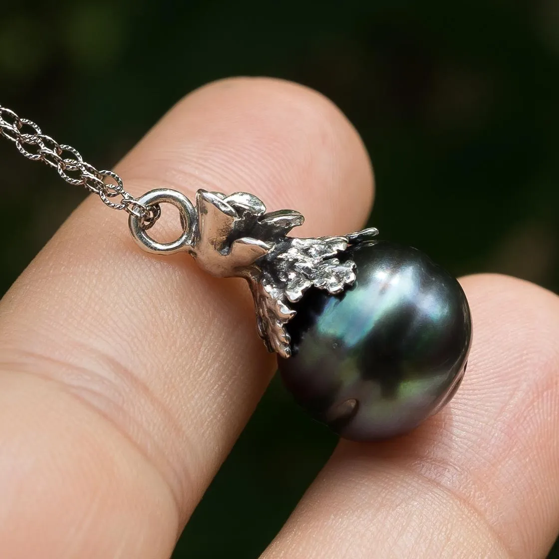 Green Edison Pearl Silver Pendant