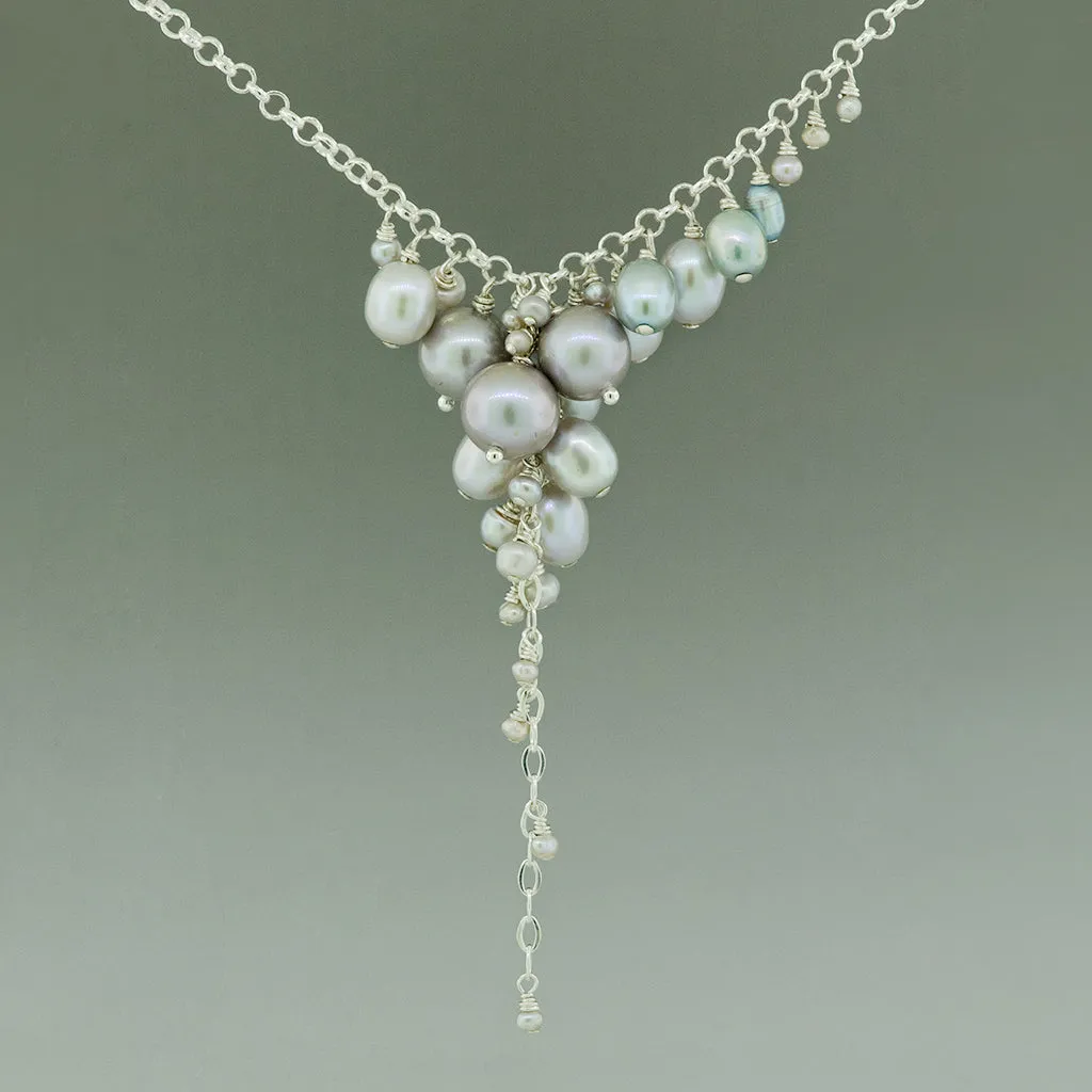 Grey Pearl, Cluster Cascade Necklace